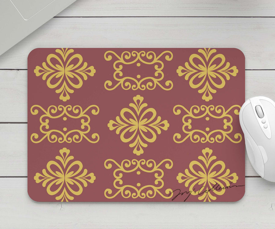 Feblilac Red Background Baroque Pattern Mouse Pad