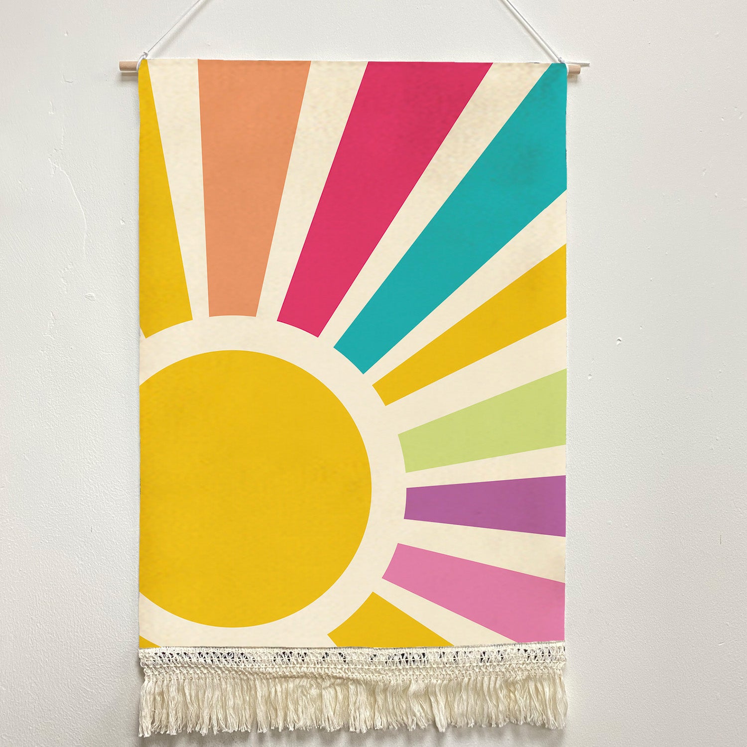 Feblilac Rainbow Sun Rays Handmade Macrame Hanging Wall Decor Art