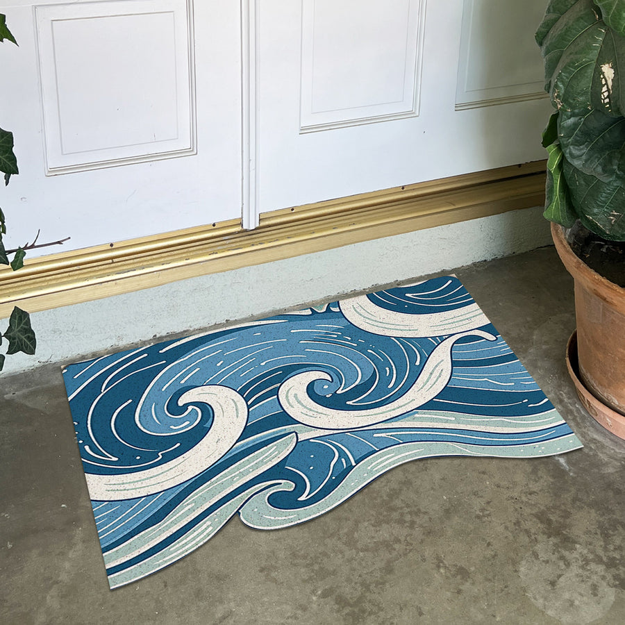 Feblilac Blue Ocean Waves PVC Coil Door Mat - view 3