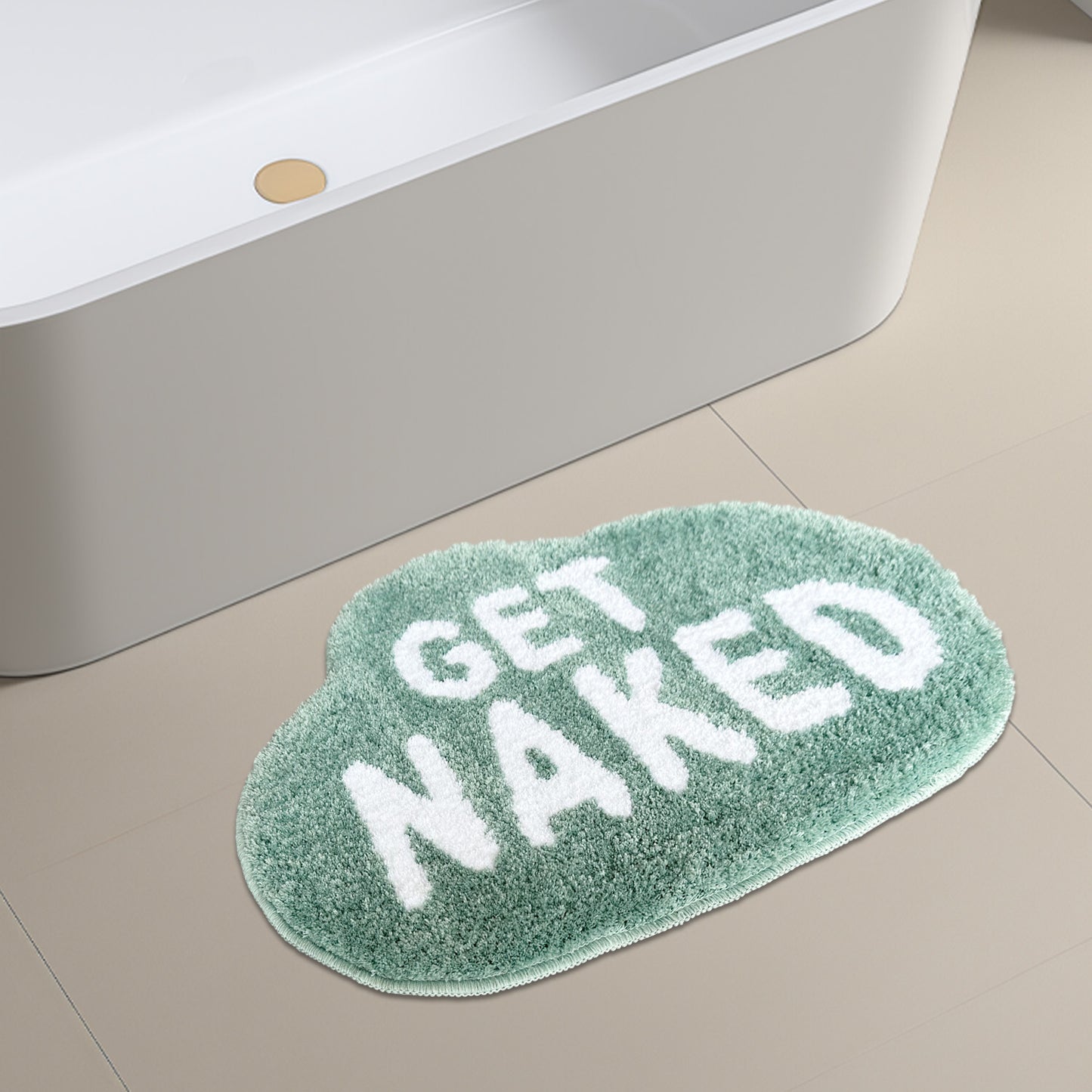 Feblilac White Letter GET Naked Cloud Tufted Bath Mat