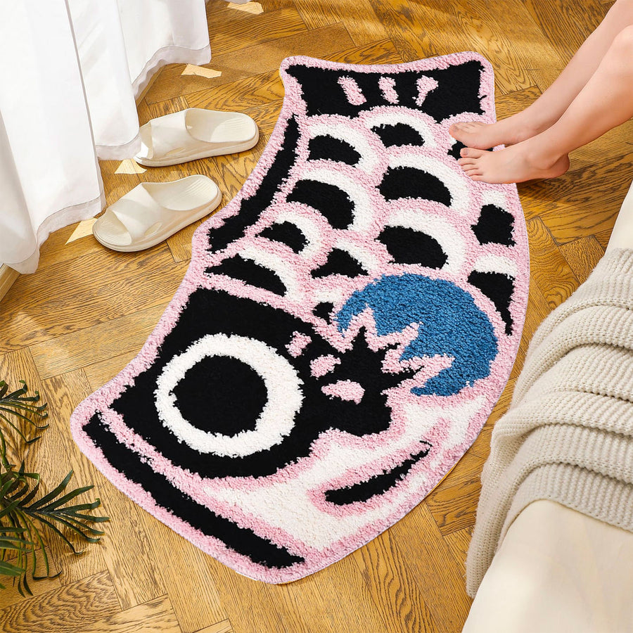 Feblilac Cute Black and Pink Koi Fish Long Runner Mat, Extra Big Bedroom Mat