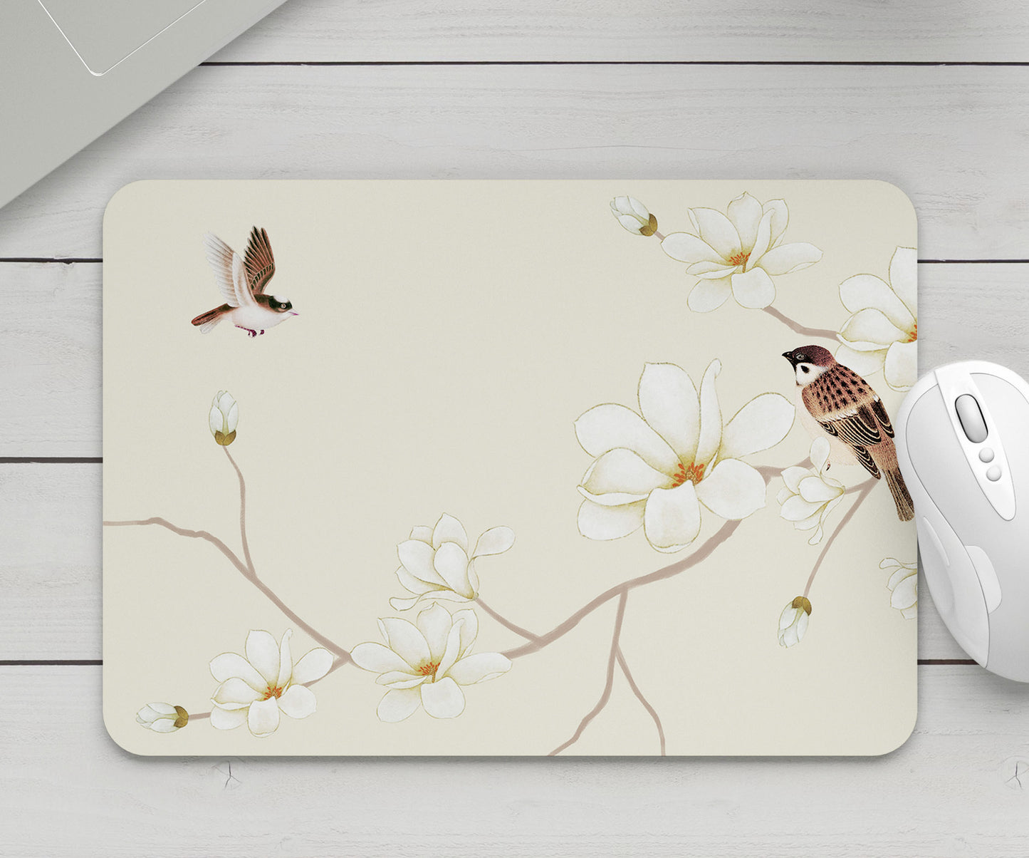 Feblilac Sparrow Magnolia Flower Mouse Pad