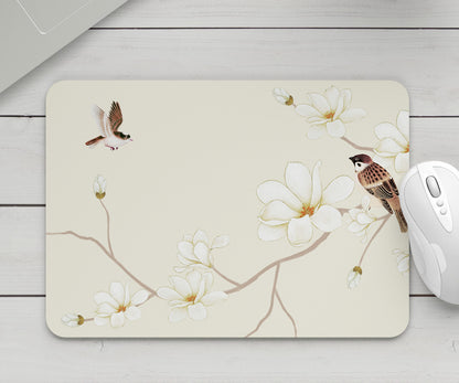 Feblilac Sparrow Magnolia Flower Mouse Pad