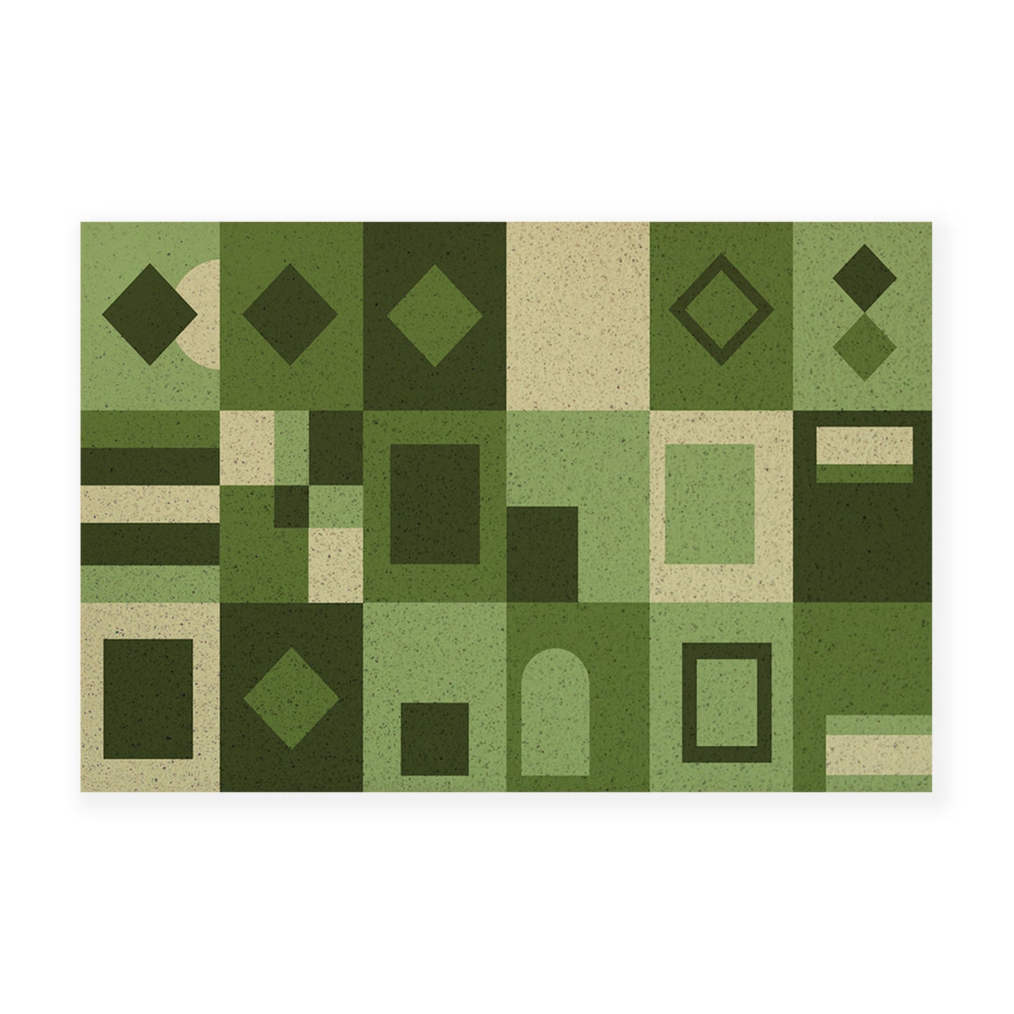 Feblilac Green Geometric Grid PVC Coil Door Mat