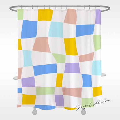 Feblilac Colorful Distorted Square Geometric Shower Curtain