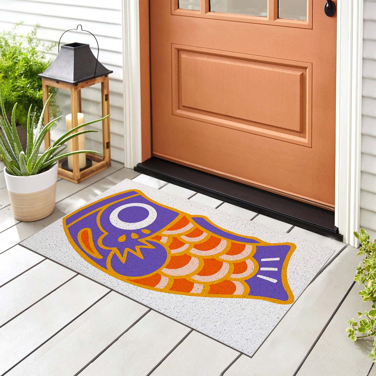 Feblilac Colorful Japanese Koi PVC Coil Door Mat