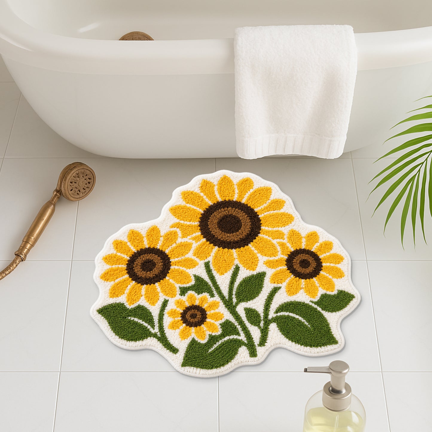 Feblilac Sunflower Shaped Tufted Bath Mat