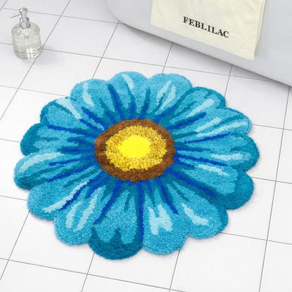 Feblilac Blue Flowers Tufted Bath Mat