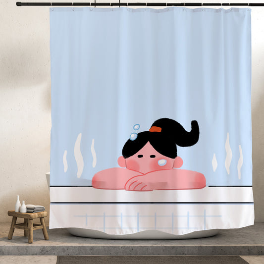 Feblilac Take a Bath Girl Shower Curtain with Hooks