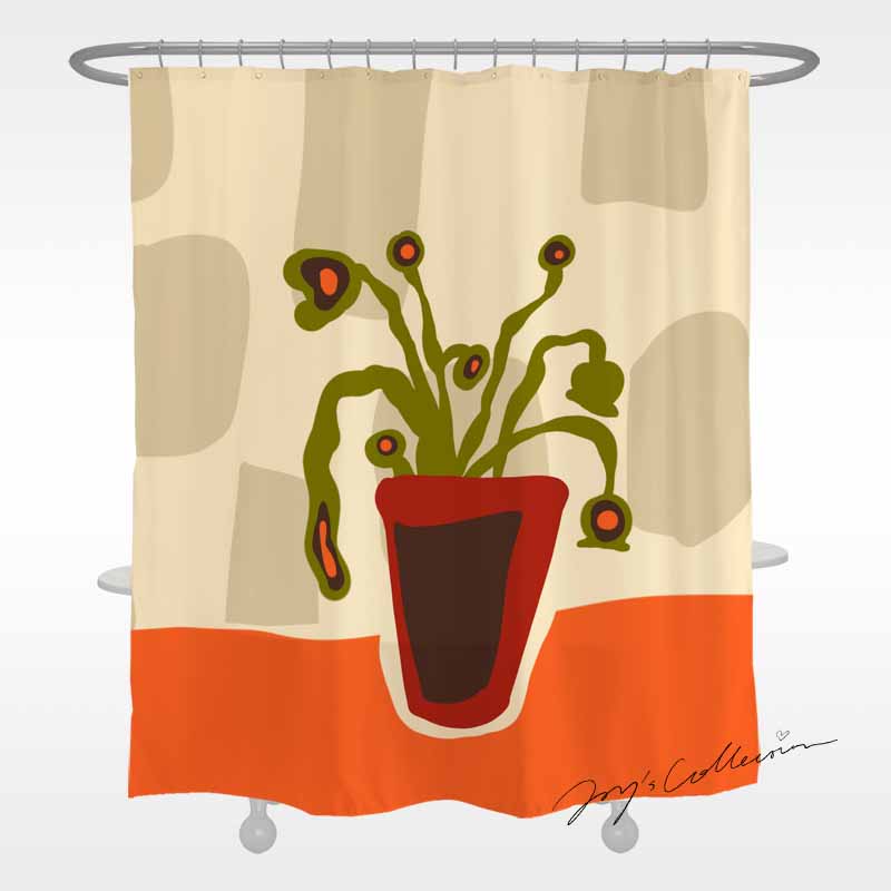 Feblilac Red Vase and Green Plant Shower Curtain