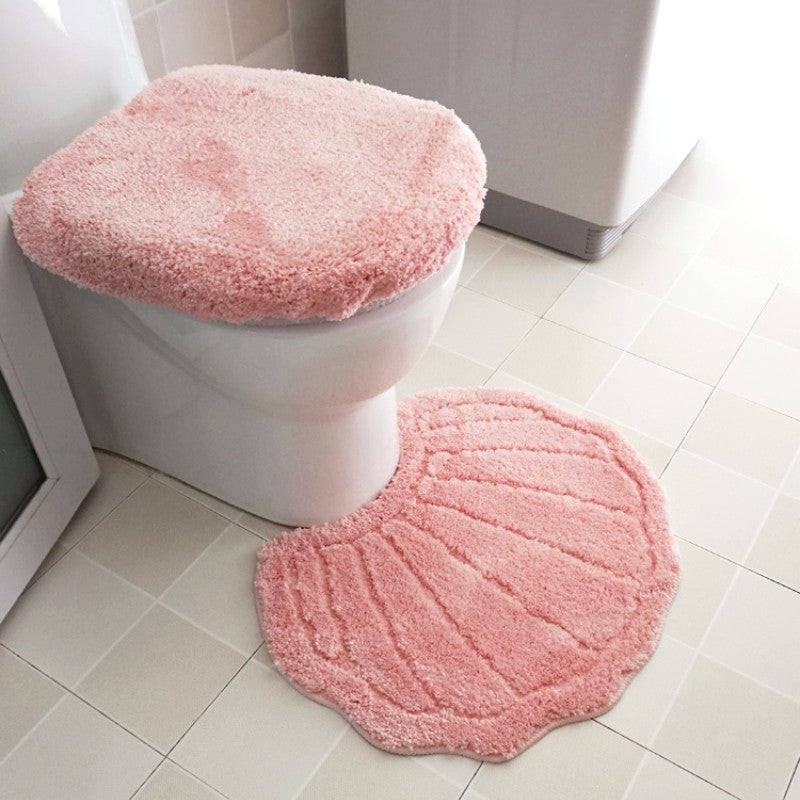 Feblilac Solid Color Toilet Mat Lid Cover Shell U-Shaped Toilet Floor Mat, Non-Slip Pedestal Mat