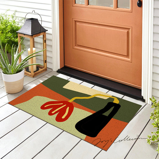 Feblilac Red Flower and Vase PVC Coil Door Mat