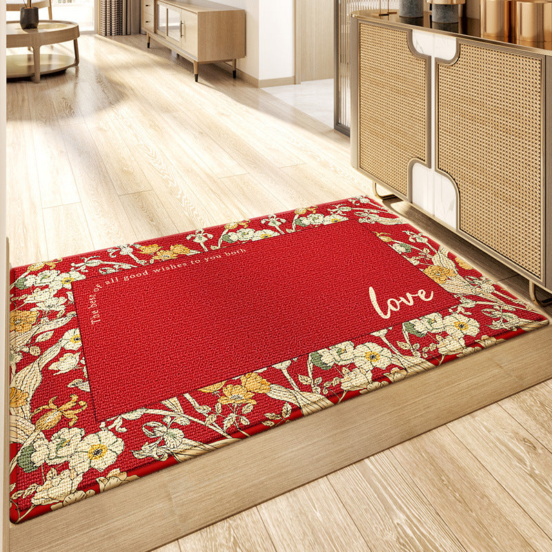 Feblilac Red Love and Flowers Polyester Door Mat