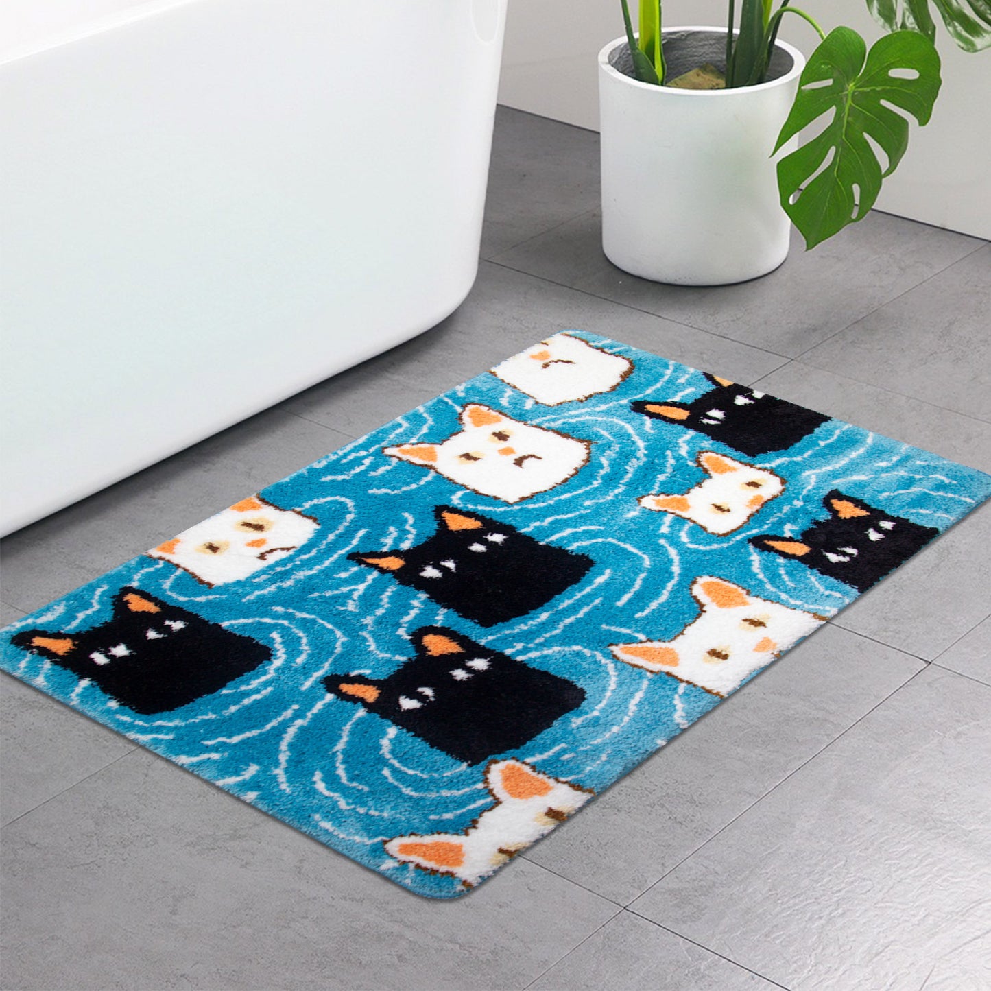 Feblilac Cats In the Water Tufted Bath Mat