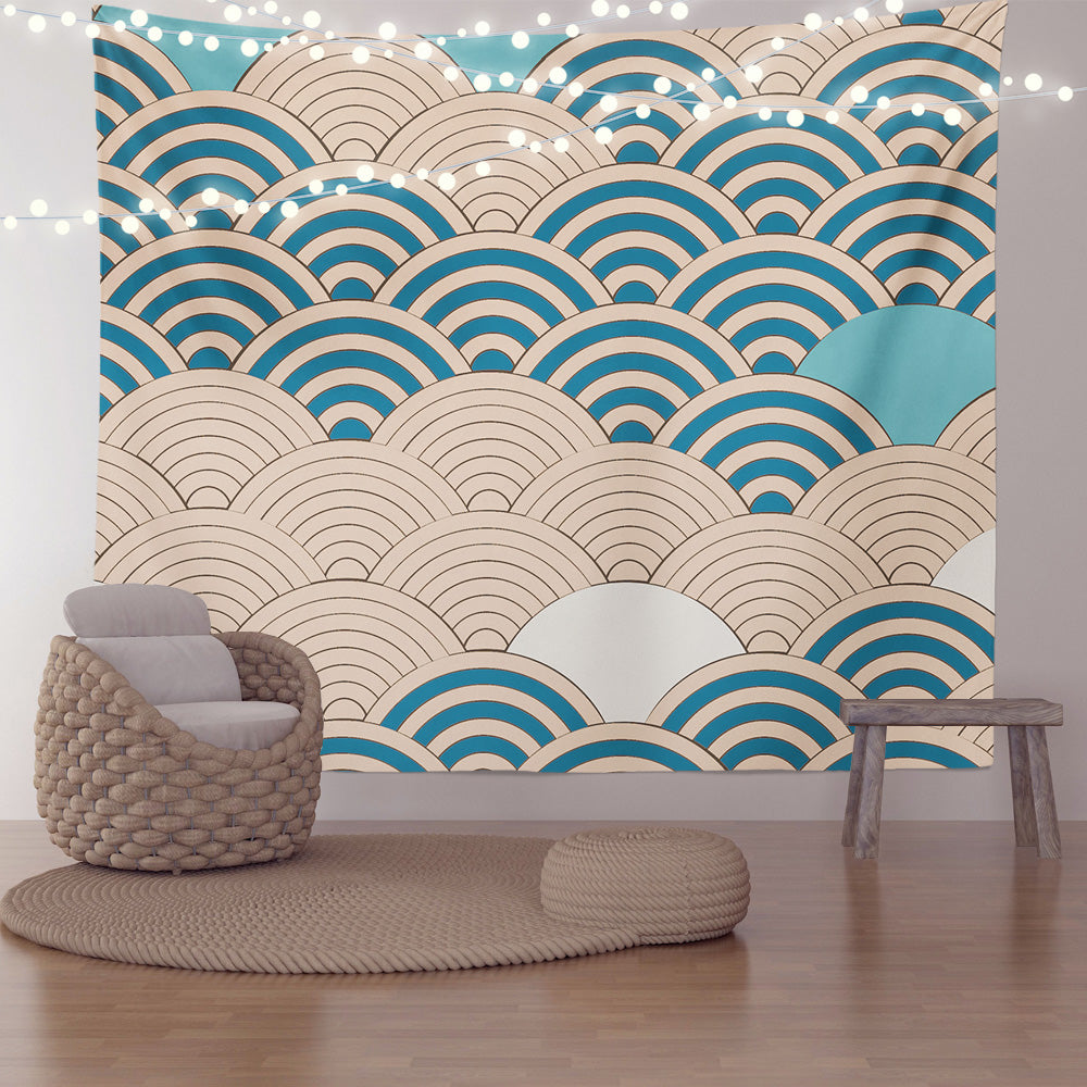 Feblilac Yellow and Blue Waves Tapestry