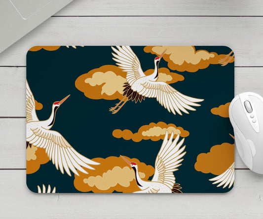 Feblilac Blue Background Crane Mouse Pad