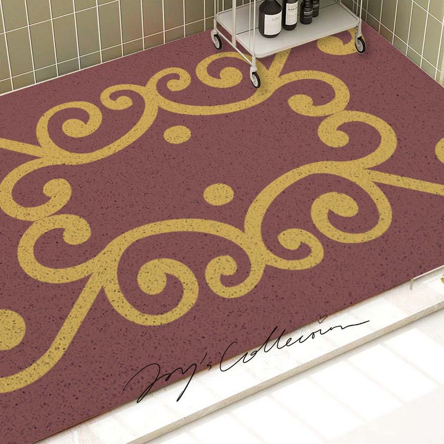 Feblilac Red Background Baroque Pattern PVC Coil Bathtub Mat and Shower Mat - view 2