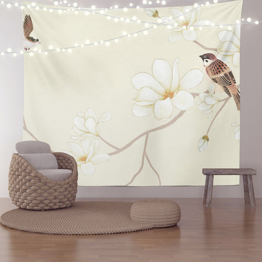 Feblilac Sparrow Magnolia Flower Tapestry