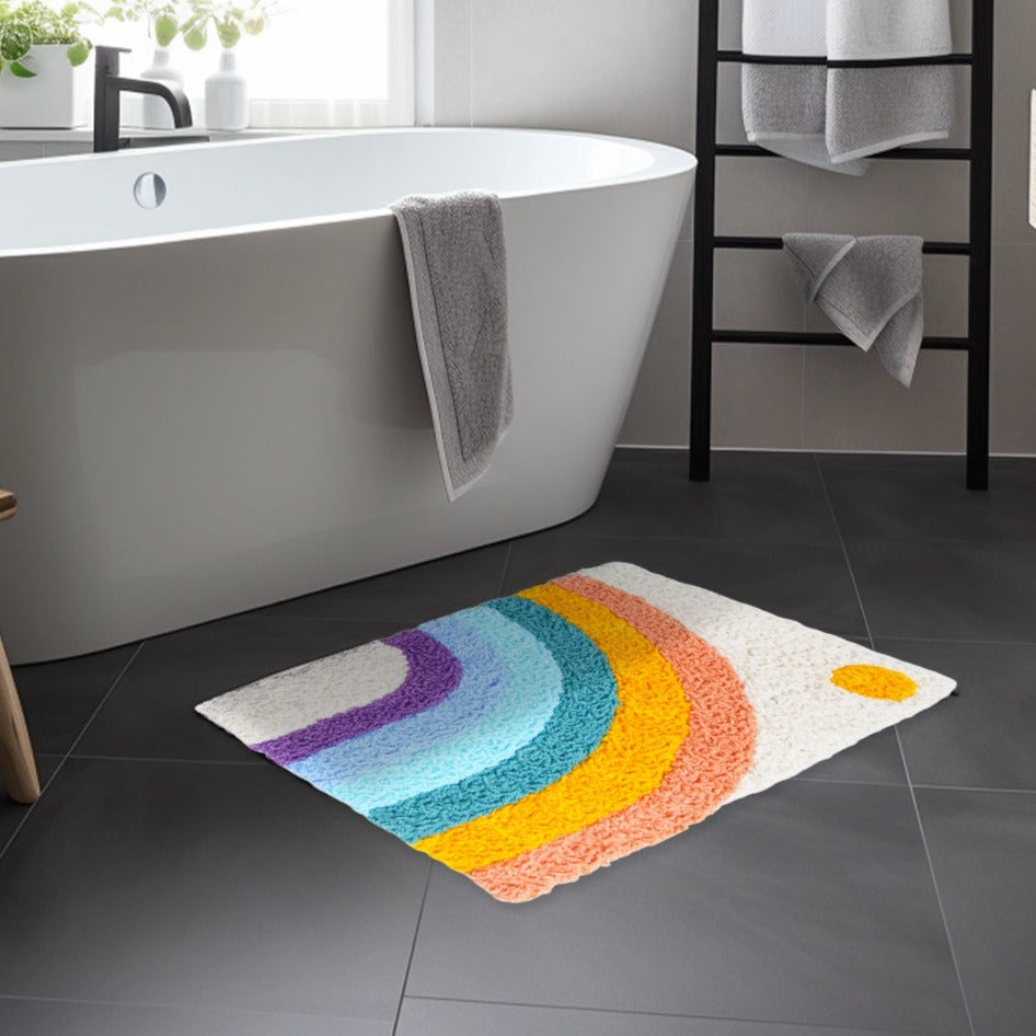 Feblilac Rainbow and Sun Tufted Bath Mat