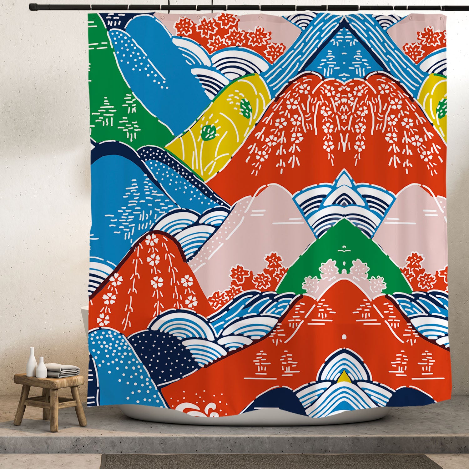 Feblilac Colorful Mountains Shower Curtain with Hooks