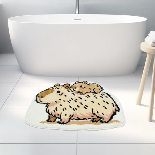 Feblilac Capybara Mother and Child Tufted Bath Mat