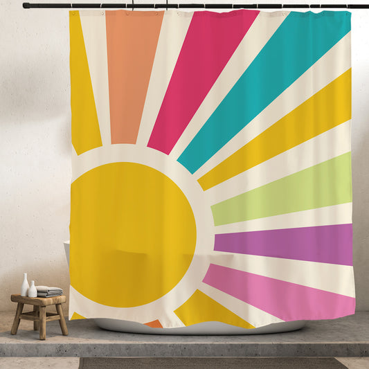 Feblilac Rainbow Sun Rays Shower Curtain with Hooks