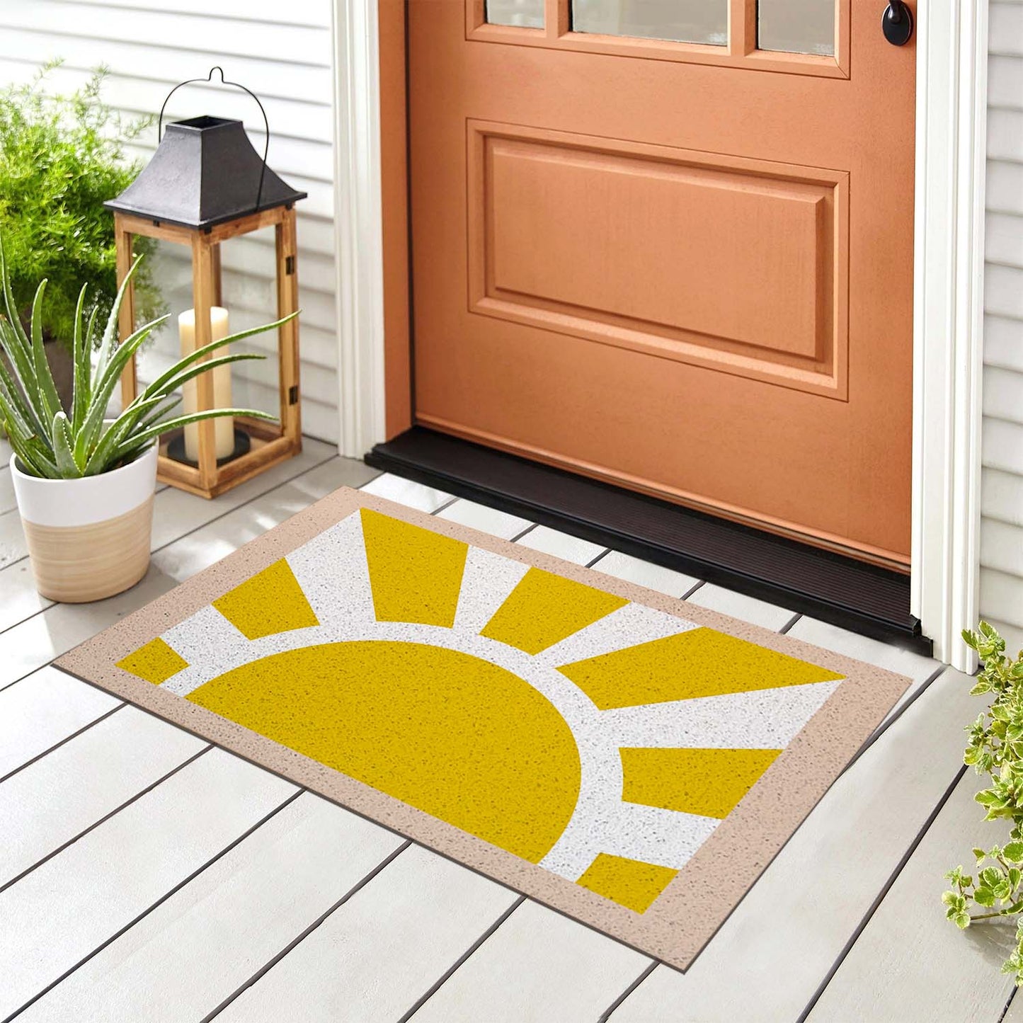 Feblilac Yellow Sun Pink Border PVC Coil Door Mat