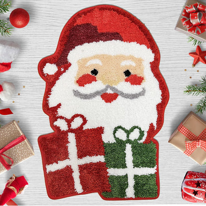 Feblilac Santa Claus Tufted Bath Mat Christmas Non-slip Bathroom Rug