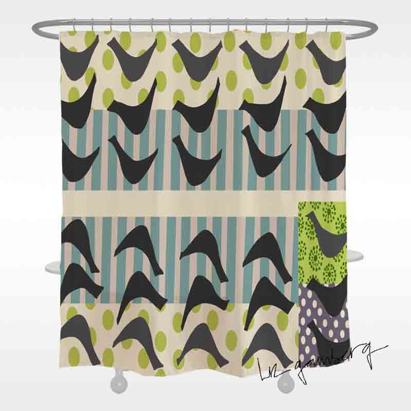 Feblilac Bird Reflections Shower Curtain by Liz Gamberg Studio from US