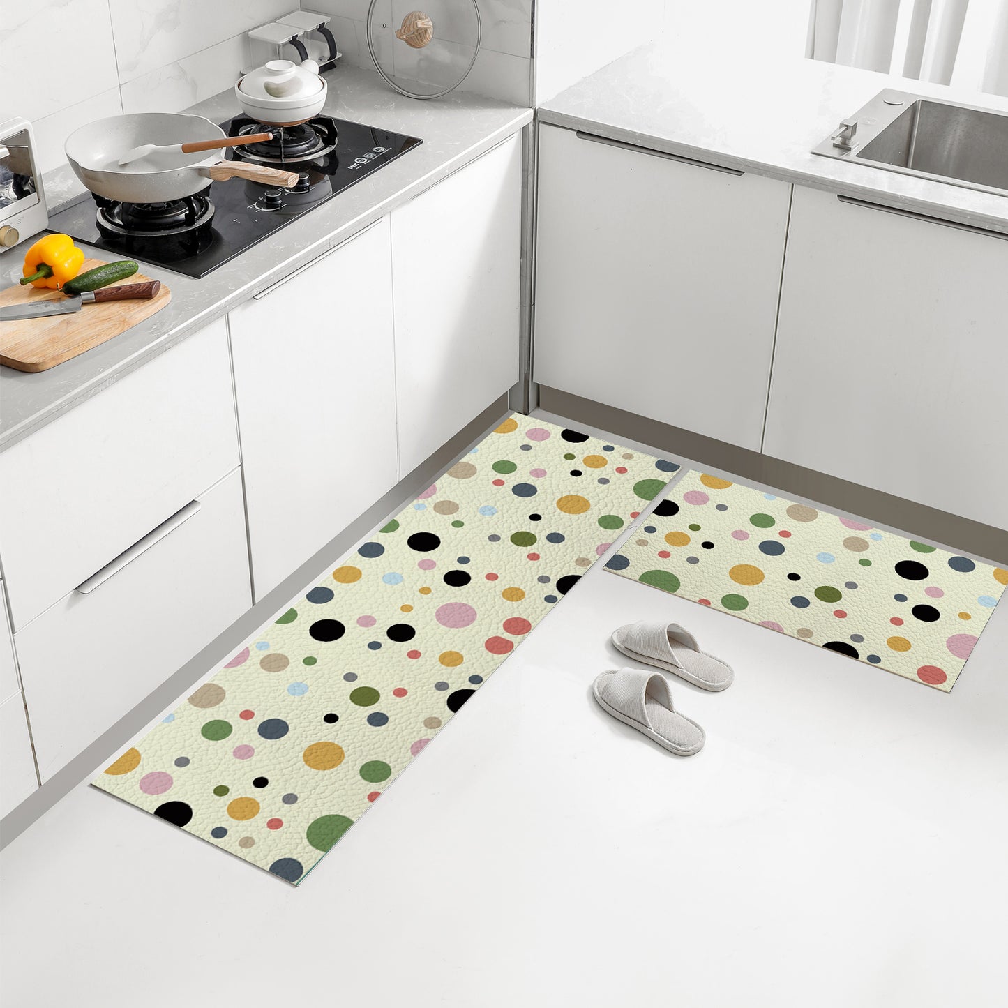 Feblilac Colorful Polka Dots PVC Leather Kitchen Mat