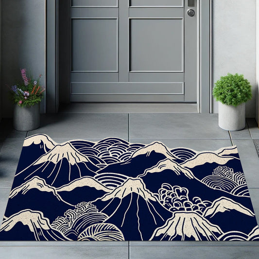 Feblilac Blue Simple Japanese Mountain PVC Coil Door Mat