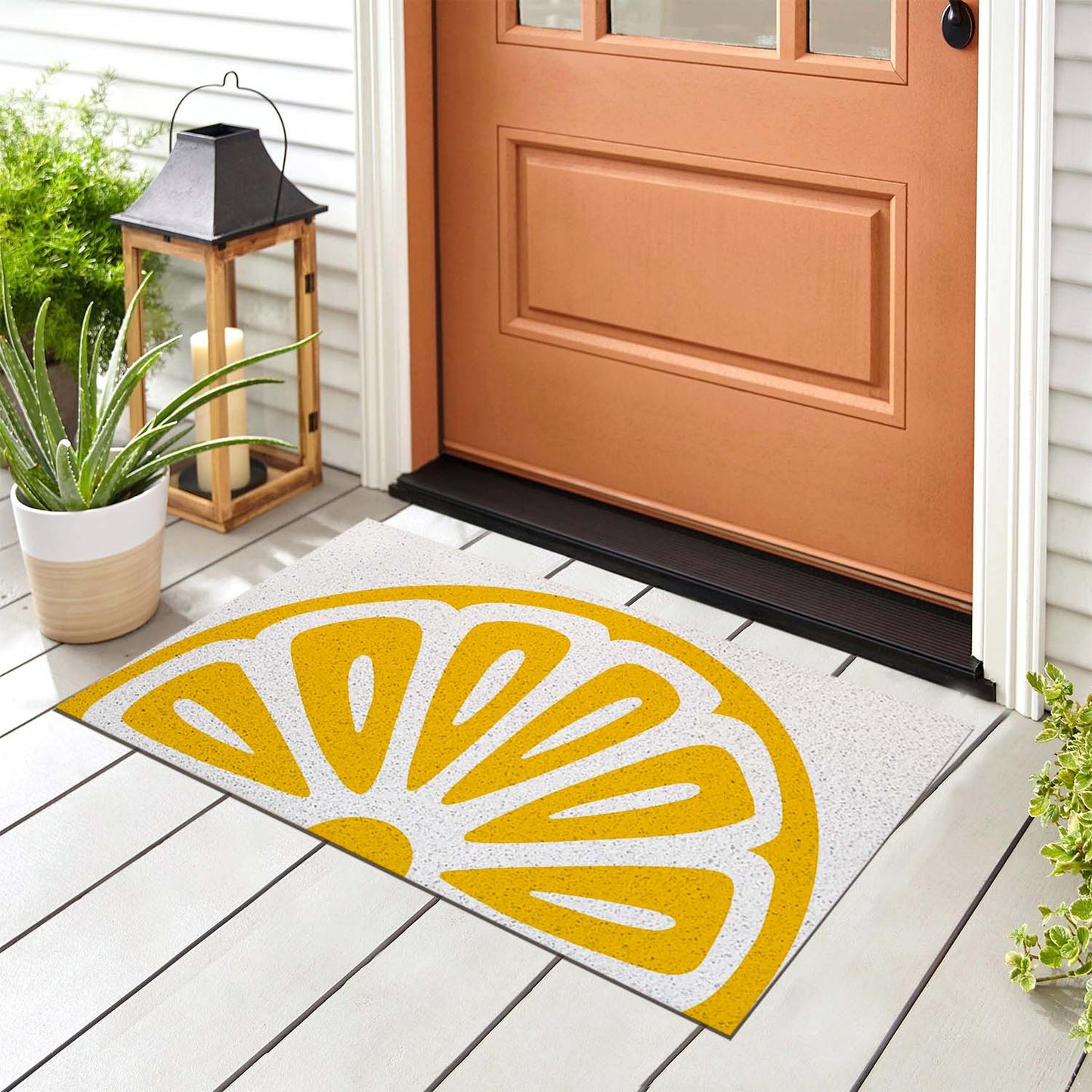 Feblilac Semicircle Golden Lemon PVC Coil Door Mat