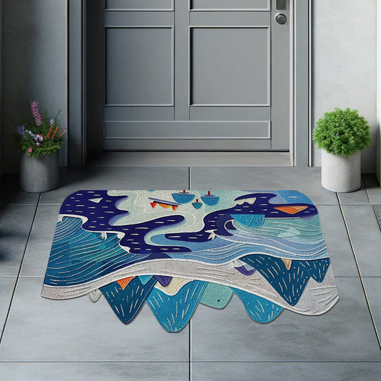 Feblilac Blue Green Mountains and Rivers PVC Coil Door Mat