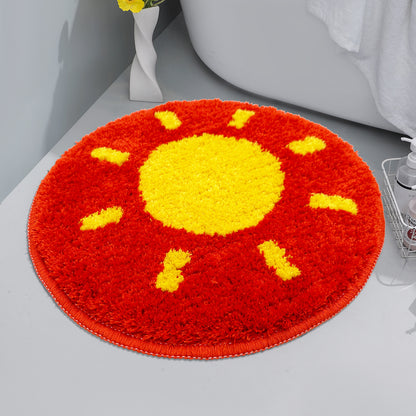 Feblilac Red Background Yellow Sun Tufted Bath Mat