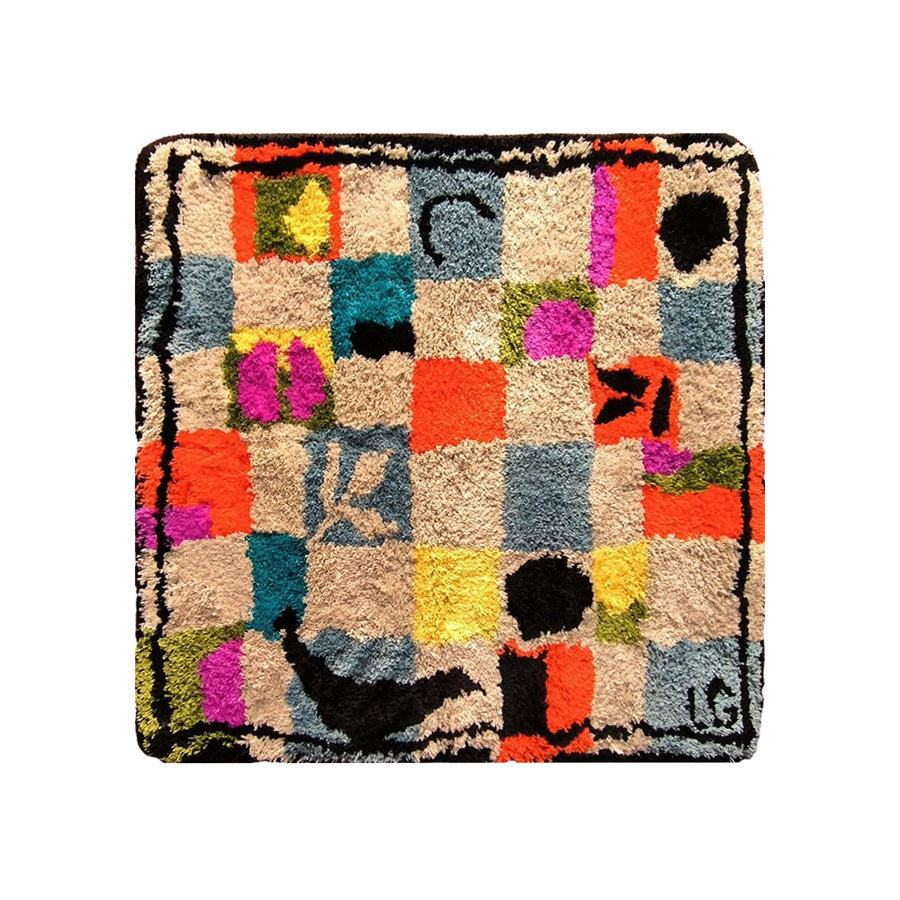 Feblilac Square Checkerboard Orange Beige Tufted Bath Mat by Liz Gamberg Studio from US - view 4