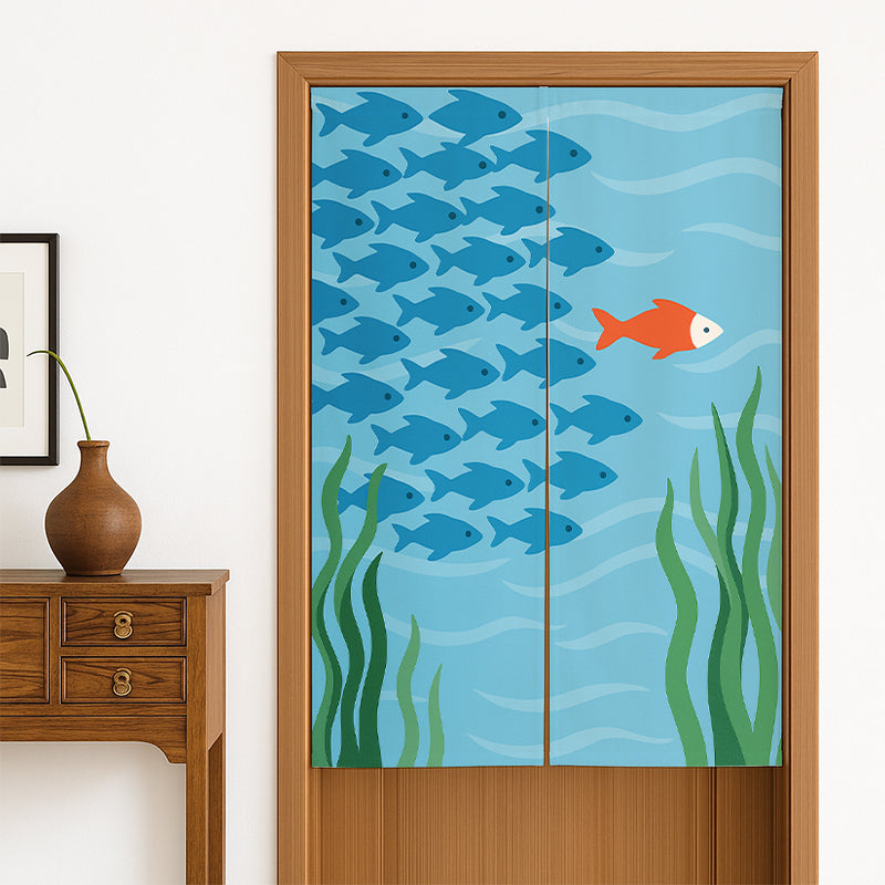 Feblilac Fish Door Curtain – Unique Blue & Orange Ocean Design Room Divider - view 3