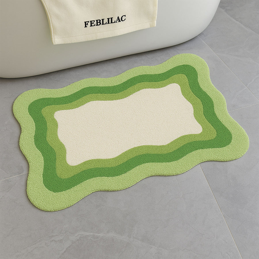 Green Wavy Frame Rug – Modern Abstract Tufted Mat | Feblilac - view 2
