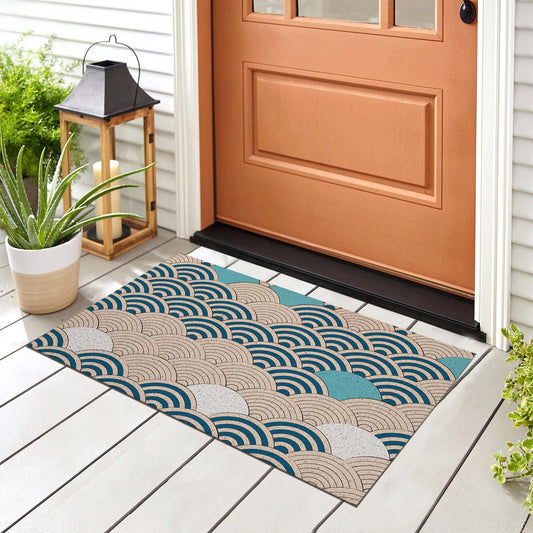 Feblilac Yellow and Blue Waves PVC Coil Door Mat