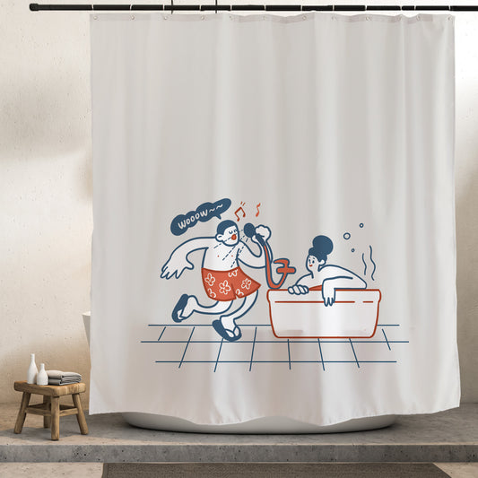 Feblilac Bath Singing Couple Shower Curtain with Hooks