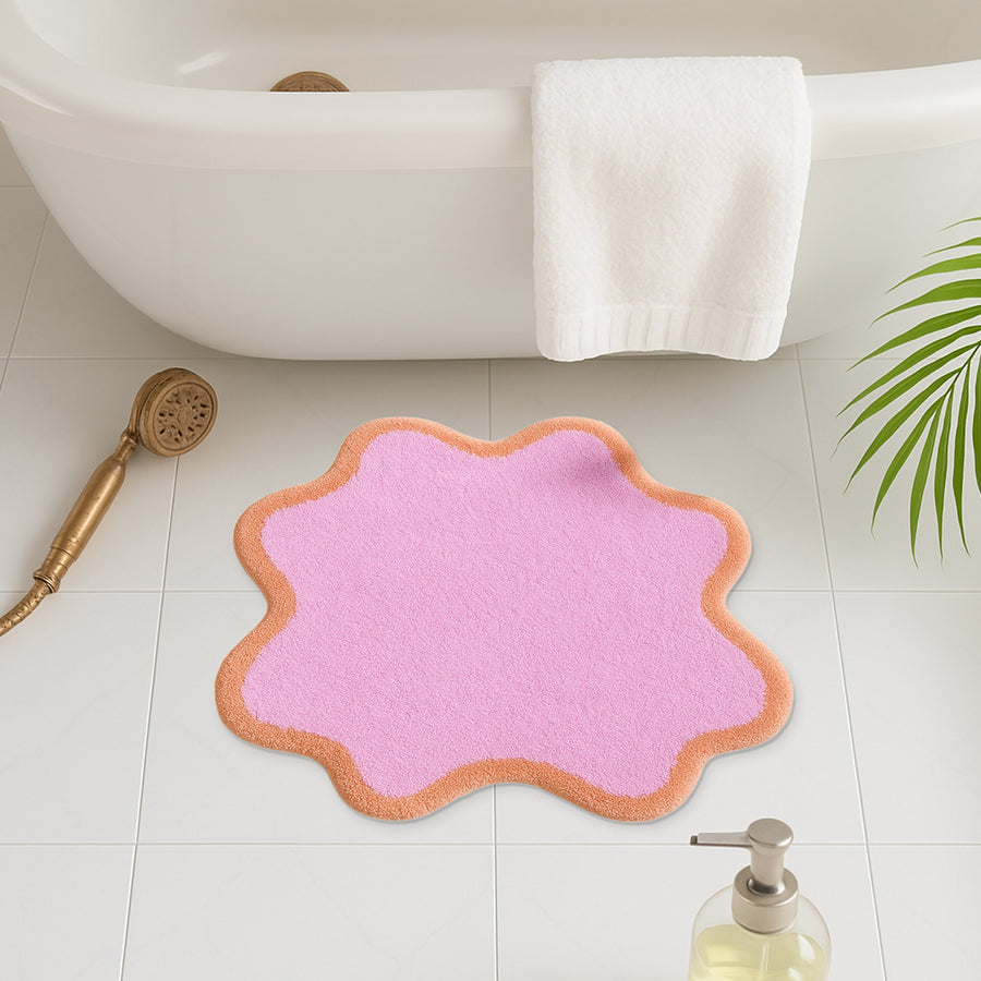 Feblilac Wavy Pink Tufted Bath Mat – Cute Irregular Shape, Soft & Absorbent Bathroom Rug - view 2
