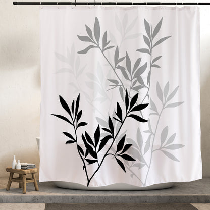 Bamboo Leaves Shower Curtain, Black and White, Green, Blue