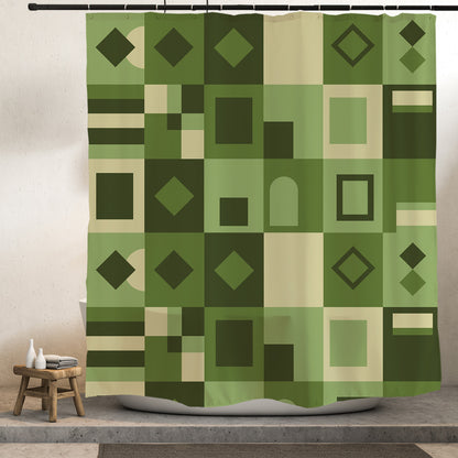 Feblilac Green Geometric Grid Shower Curtain with Hooks