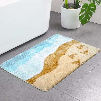 Feblilac Footprints on the Beach Tufted Bath Mat