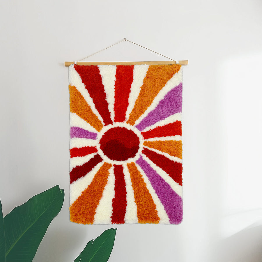 Feblilac Sun Rays Shining Tufted Hanging Wall Decor Art