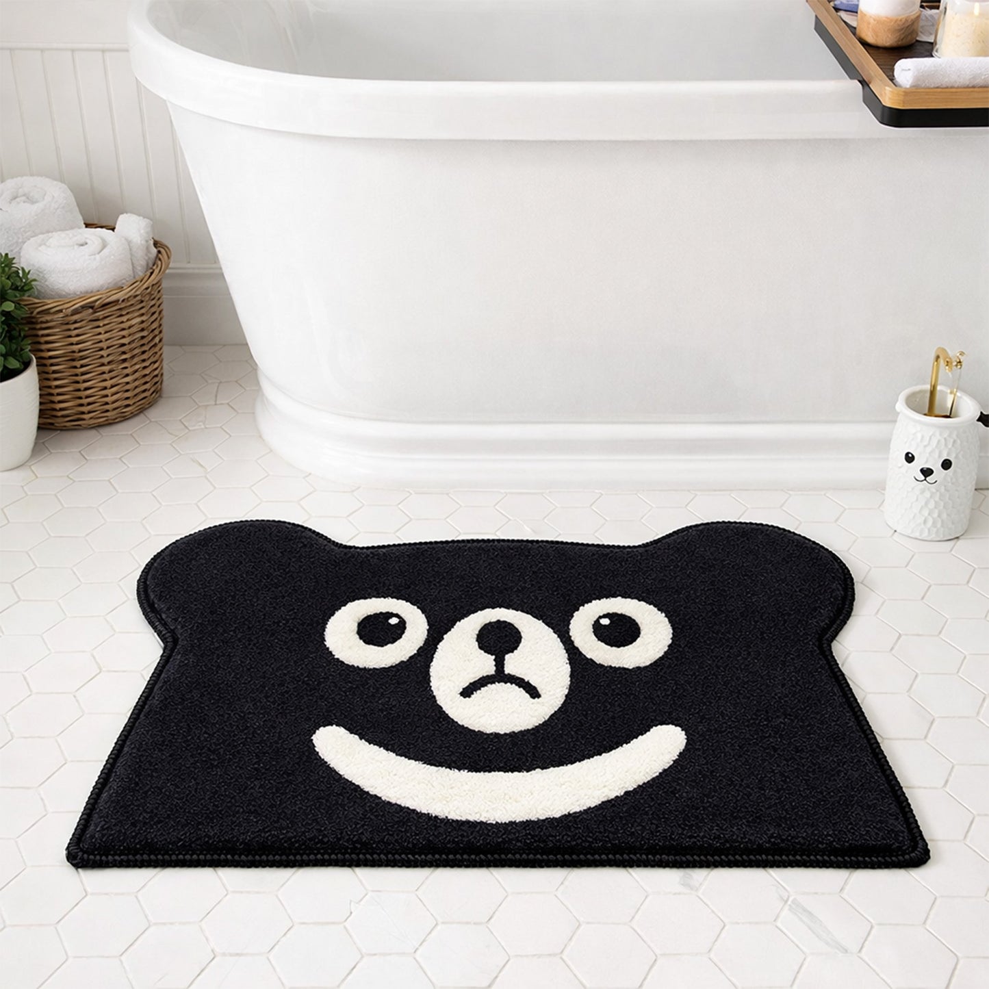 Feblilac Black Bear Tufted Bath Mat | Non-Slip & Washable Cute Rug