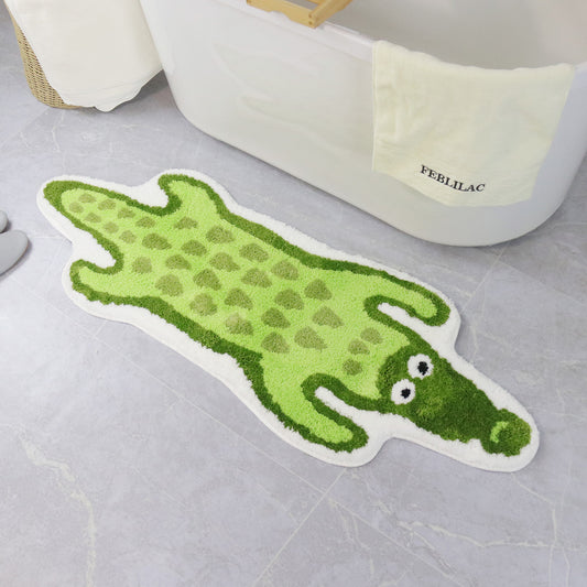 Feblilac Cartoon Crocodile Bathroom Mat, Soft Non-Slip Bath Floor Mat, Water Absorption Toilet Rug