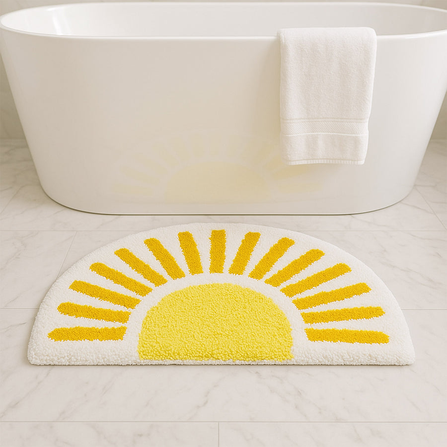Feblilac U-Shape Sunshine Toilet Mat, Semicircle Sun Bath Mat, Yellow Soft Bathroom Rug