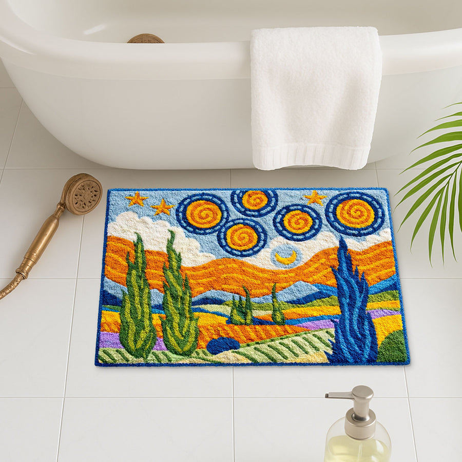 Feblilac Van Gogh Wheatfield Inspired Tufted Bath Mat, Soft Non-Slip Artistic Rug - view 2