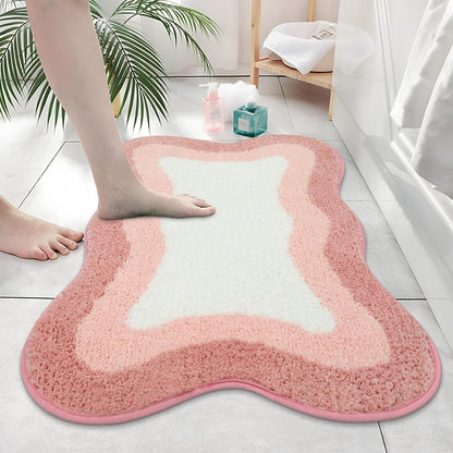 Pink Gradient Bath Mats, Rug for Bathroom, Cute Non-Slip Irregular Shape Carpet for Shower Room