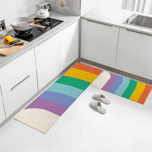 Feblilac Rainbow and Sun PVC Leather Kitchen Mat